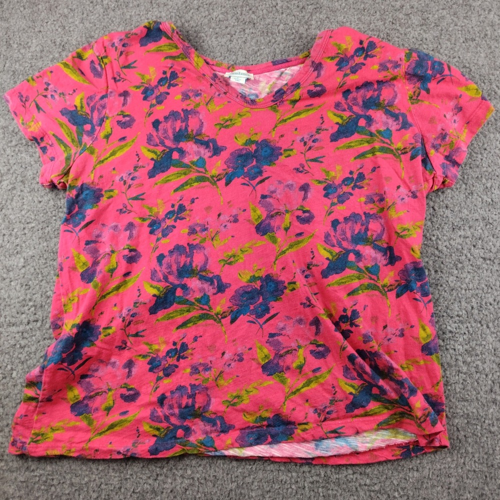 Sundance T-Shirt Womens Large Pink Floral V-Neck Short Sleeve Cotton EUC